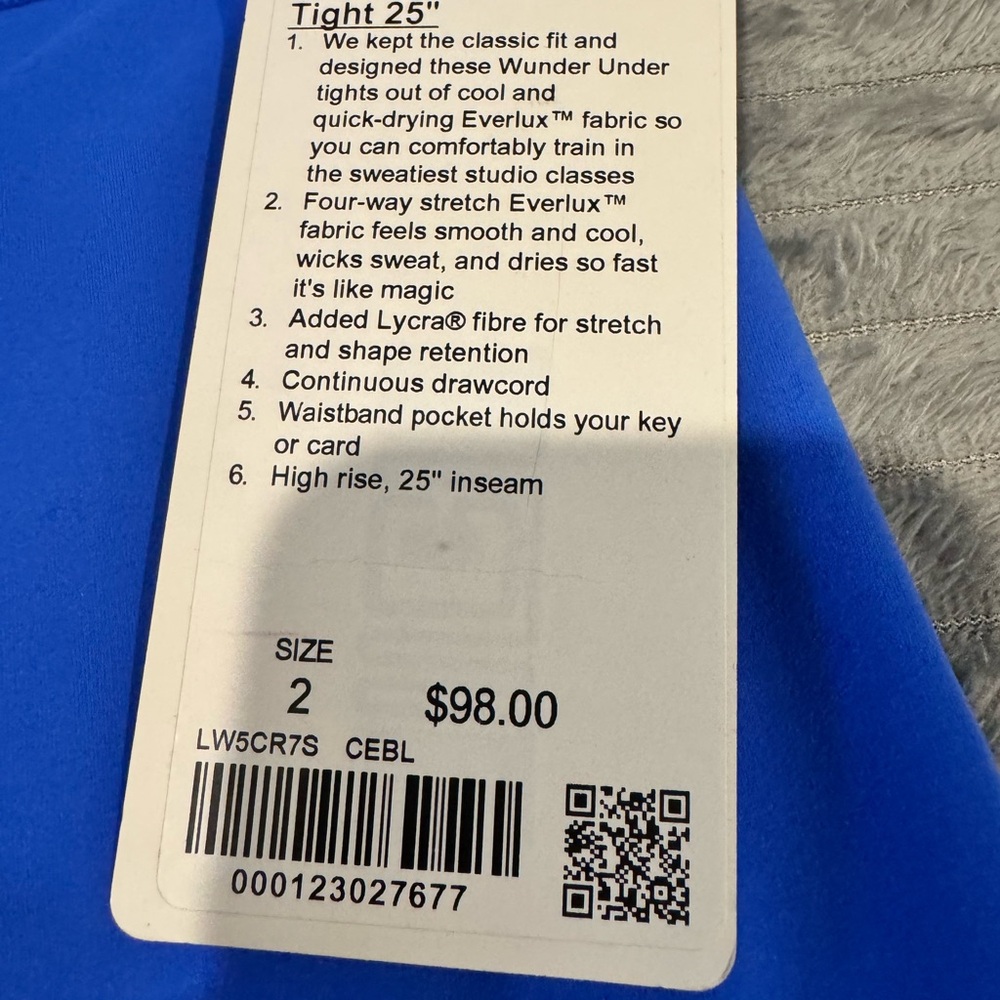 Lululemon Wunder Train HR Tight 25” Blue Size 2 NWT